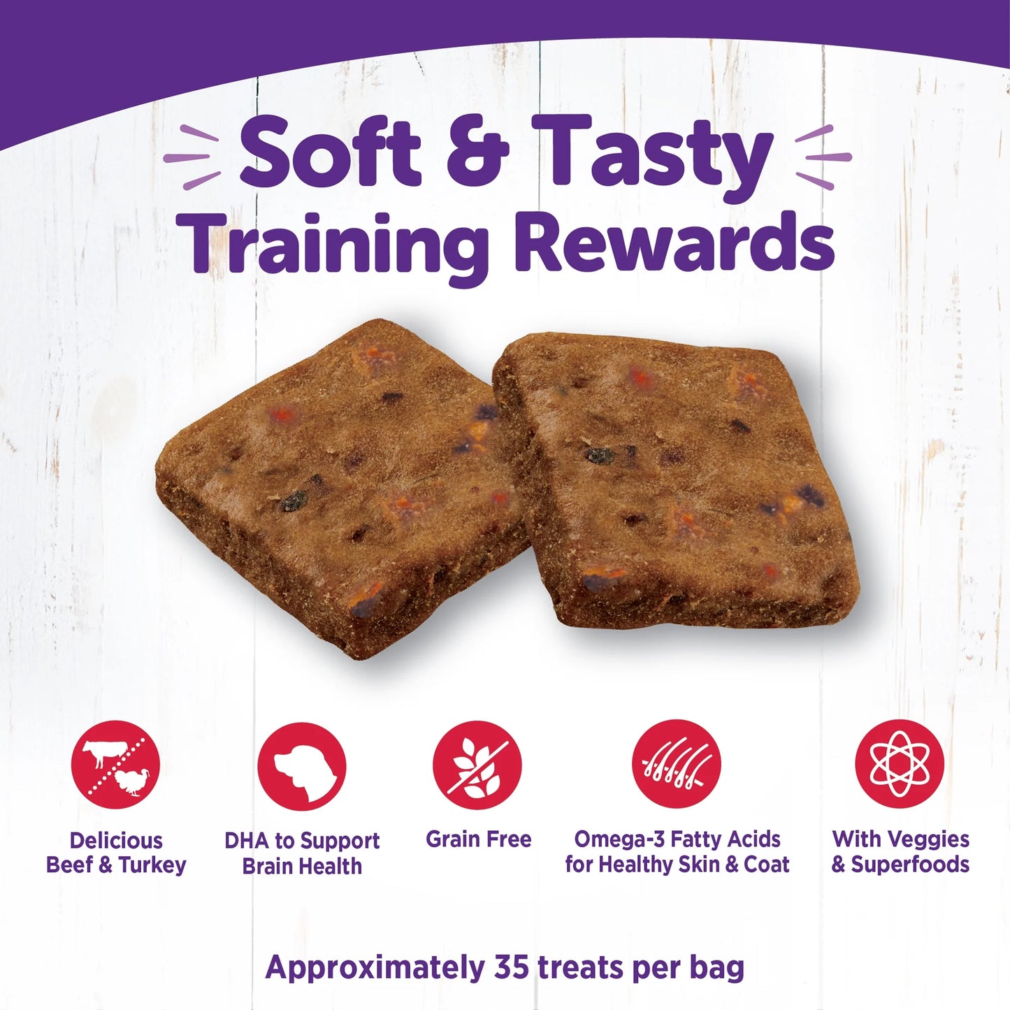 Wellness Rewarding Life Dog Treats, Natural, Training Treat, Grain Free, Soft Beef & Turkey (6 Ounce Bag)