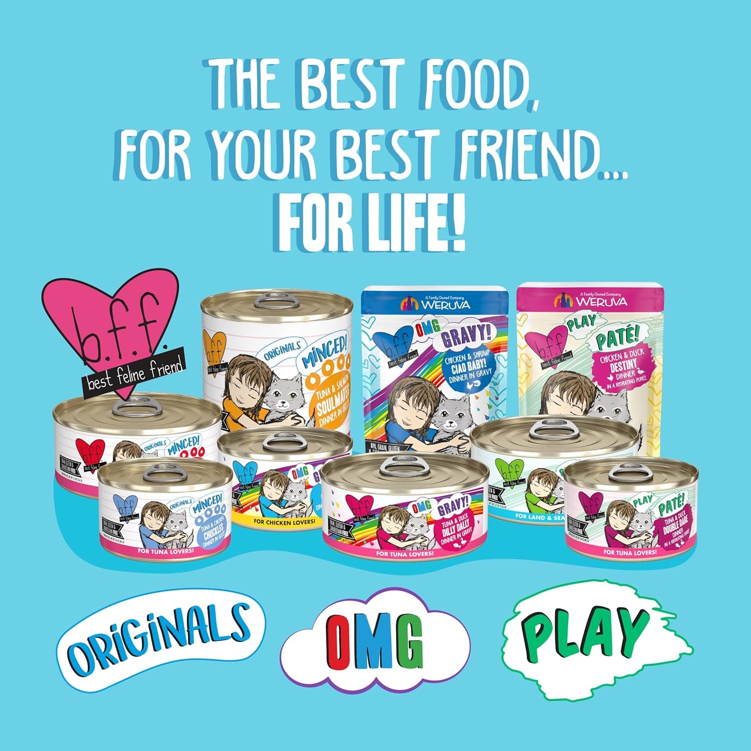B.F.F. OMG - Best Feline Friend Oh My Gravy!, Variety Pack, Potluck O' Pouches, Wet Cat Food, 2.8Oz Pouches (Pack of 12)