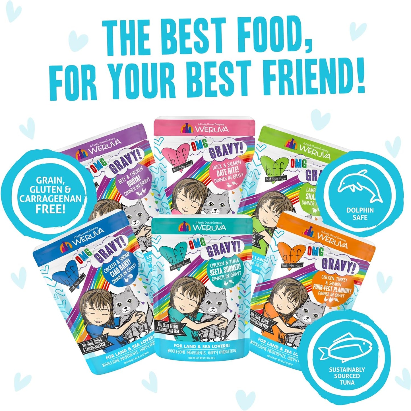 B.F.F. OMG - Best Feline Friend Oh My Gravy!, Variety Pack, Potluck O' Pouches, Wet Cat Food, 2.8Oz Pouches (Pack of 12)