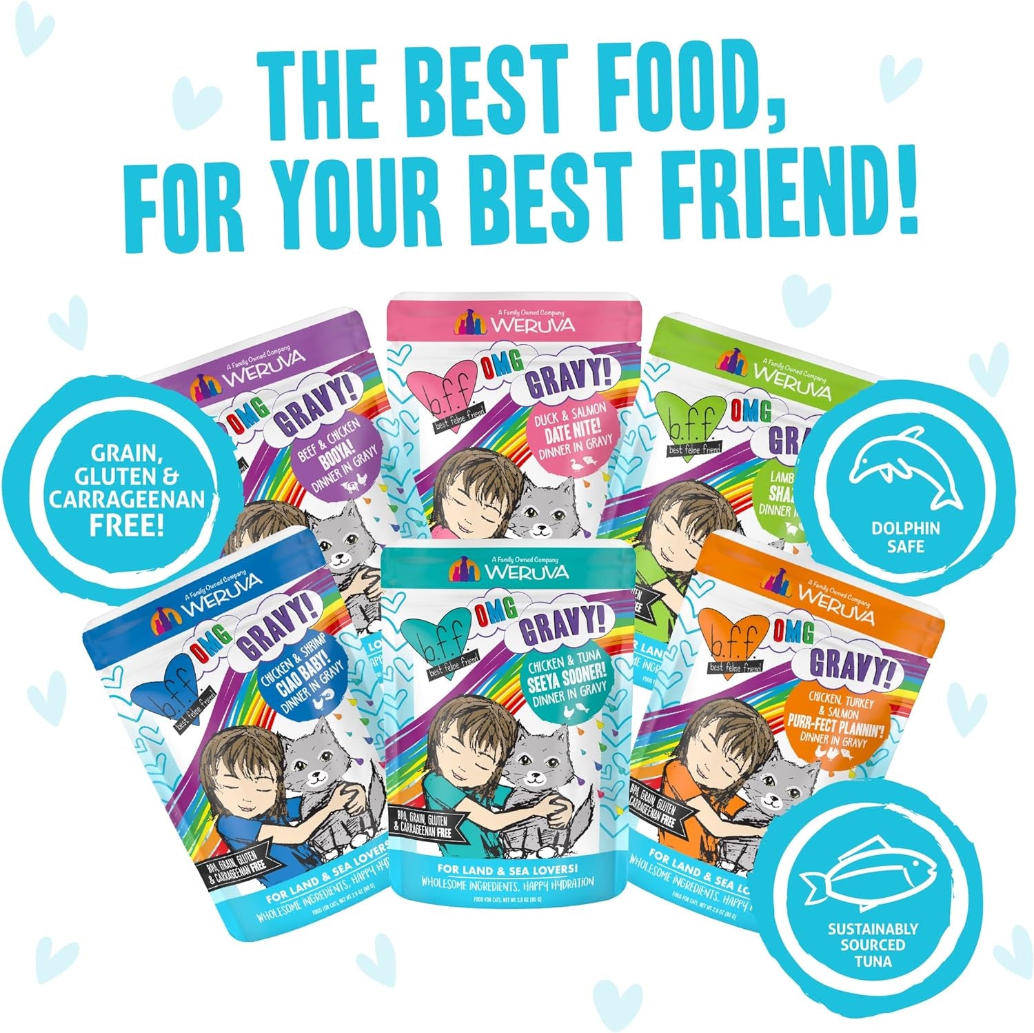 B.F.F. OMG - Best Feline Friend Oh My Gravy!, Variety Pack, Potluck O' Pouches, Wet Cat Food, 2.8Oz Pouches (Pack of 12)