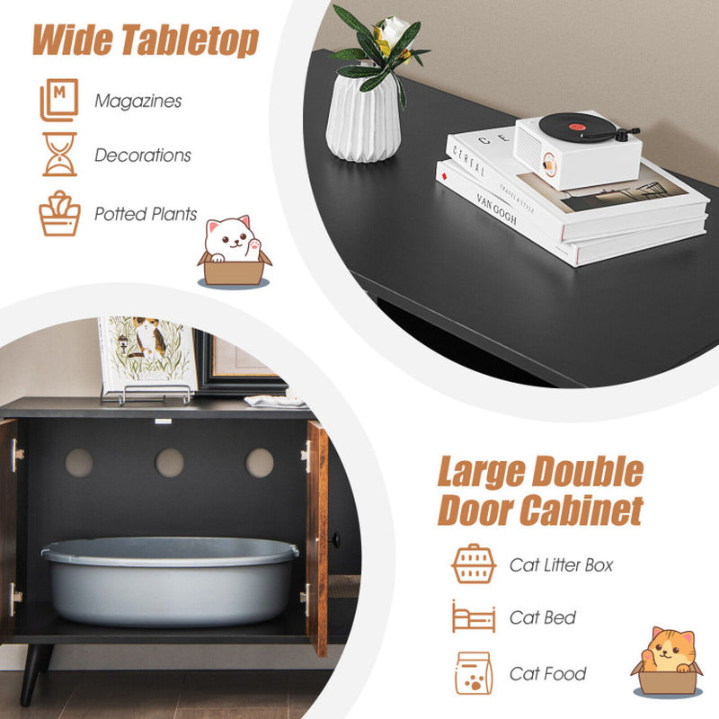 Cat Litter Box Enclosure with Double Door Cabinet
