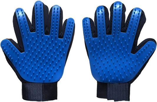 1-2 Pair Pet Dog Cat De-Shedding Brush Grooming Glove Massage Hair Fur Removal Detangle (1 Pair, Blue)