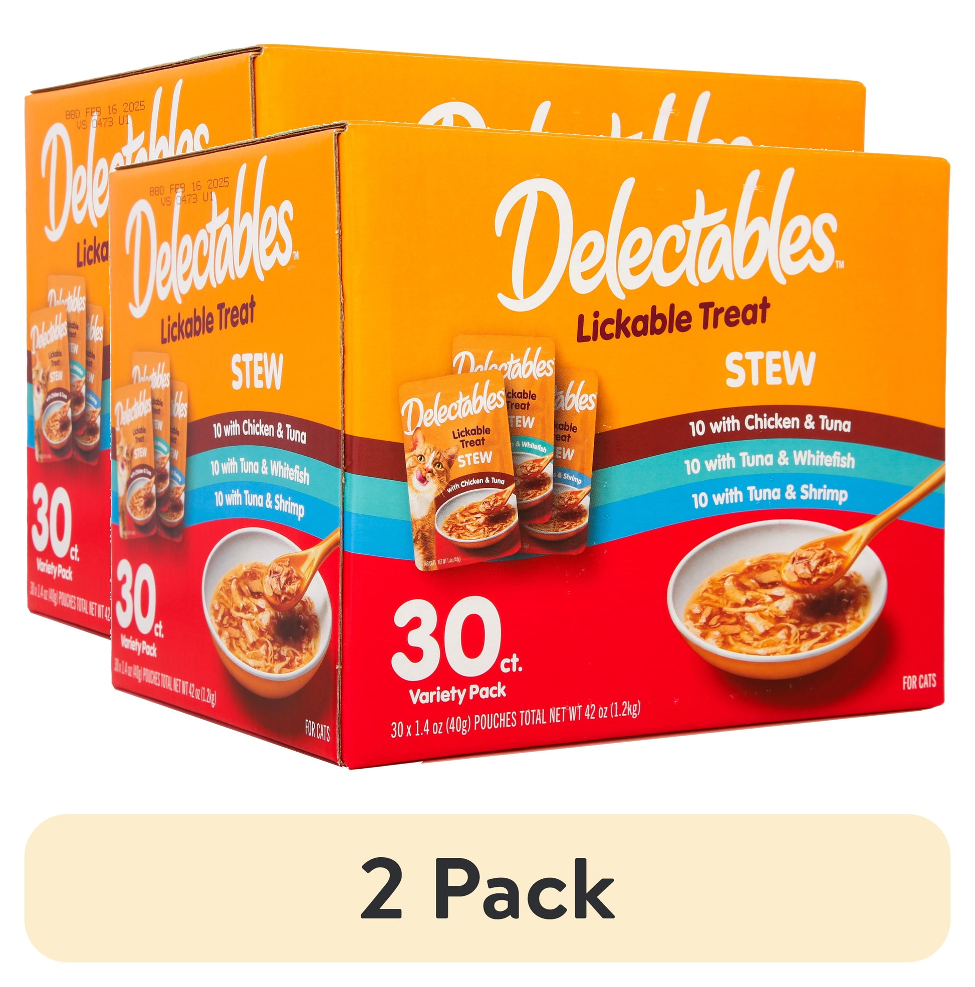 (2 Pack)  Delectables Stew Lickable Wet Cat Treats Variety Pack, 30 Count