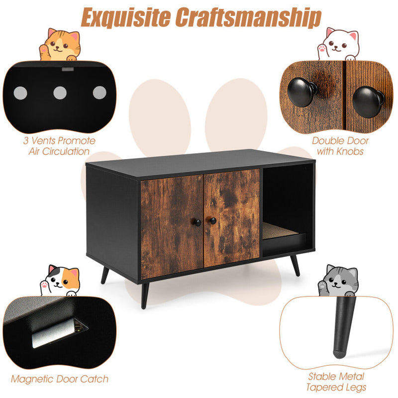 Cat Litter Box Enclosure with Double Door Cabinet